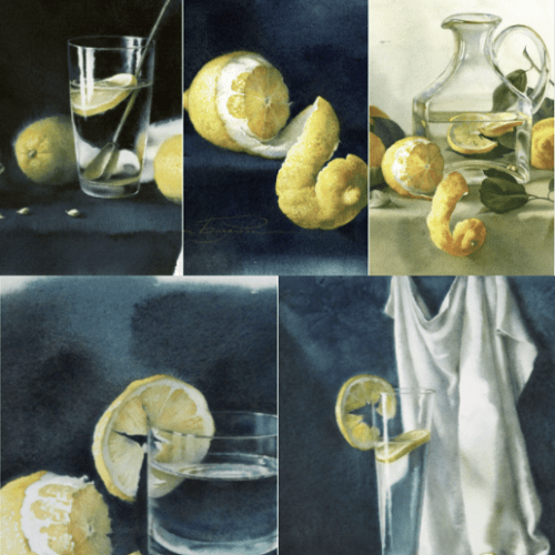 elena bazanova gollandskij natyurmort bokal vody i limon akvarelyu 2021 lectoroom 61d9095258bed